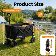 Terrfour Collapsible Folding Wagon, 560LBS Portable Heavy Duty Utility Cart for Grocery, Shopping, Garden, Sports, Camping, Black